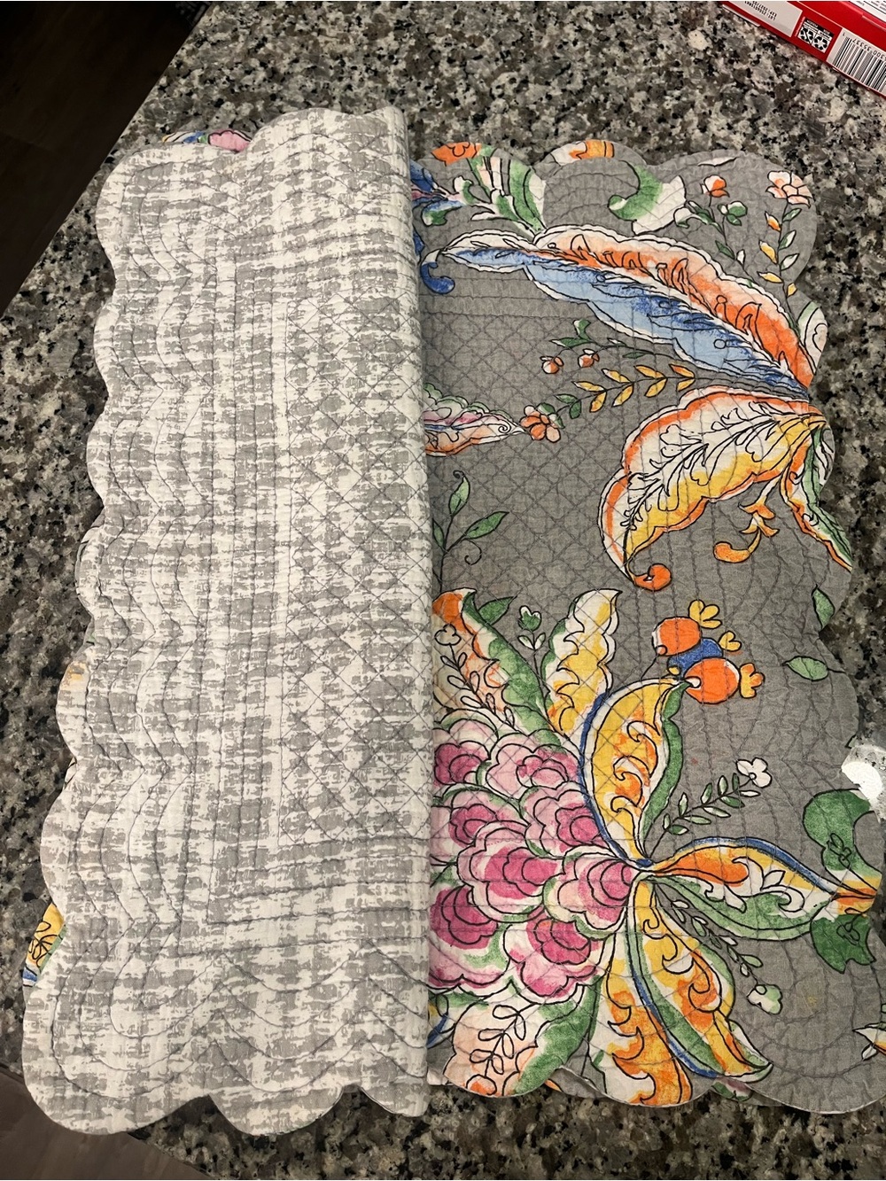 Pack of 4 Gray Quilted Placemat with Colorful Floral Print